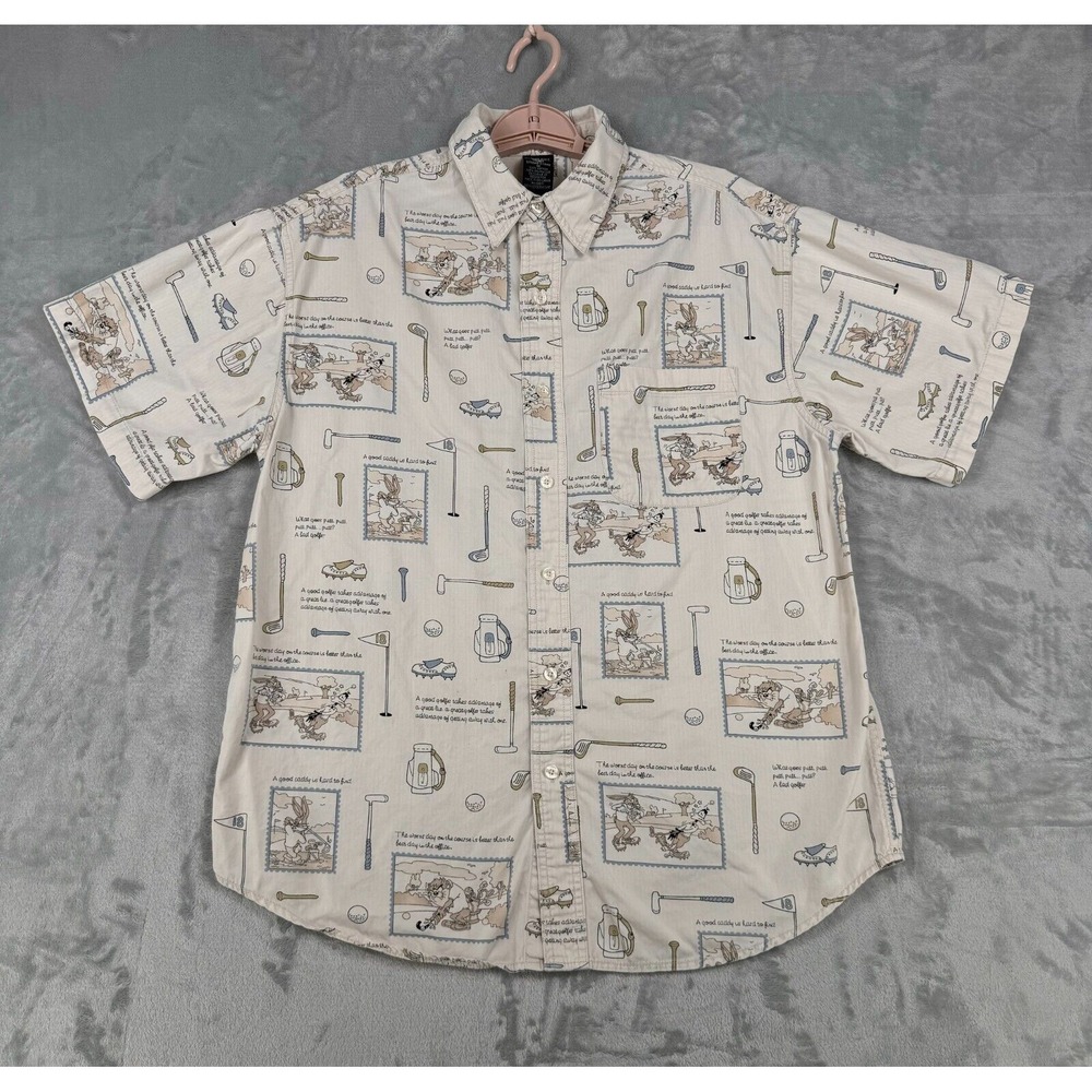 VTG Warner Bros Studio Store Golf Short Sleeve Shirt Mens Med Bugs Bunny Taz